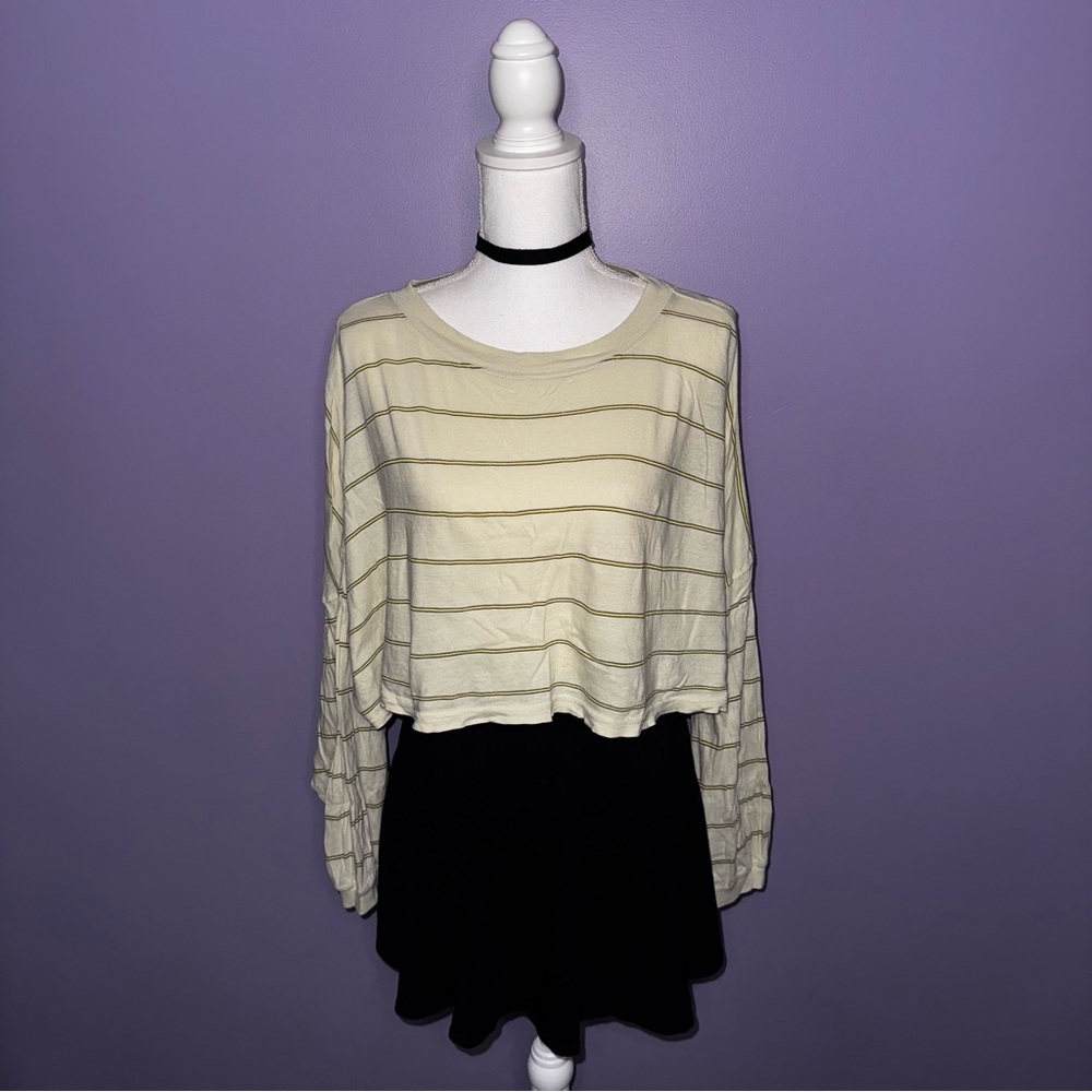 Urban Outfitters Beige Striped Long Sleeve Crop Top